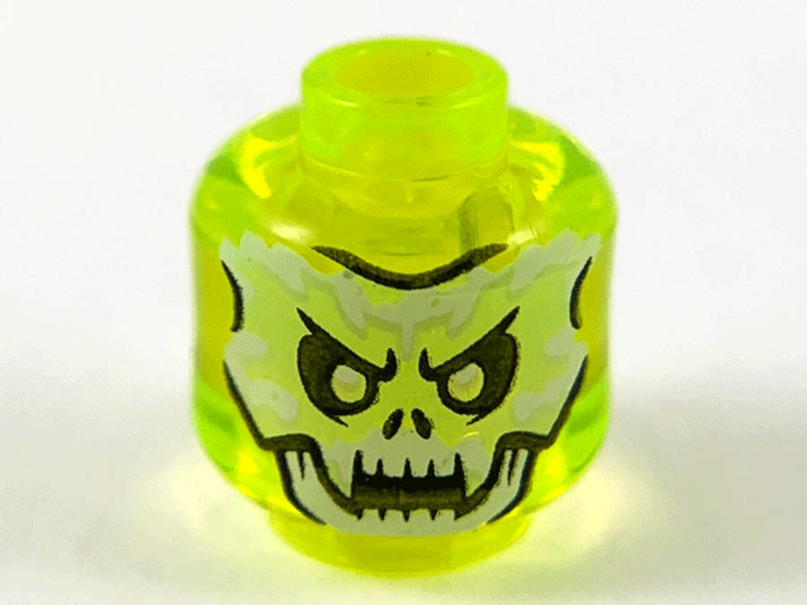 Lego (U) ~ Minifigure Head Alien Ghost with White and Yellowish Green Skull Fa ~ [Trans-Neon Green]