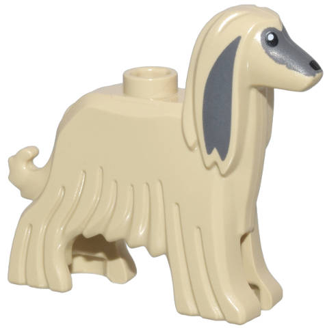 Lego (N) ~ Dog Afghan Hound with Dark Bluish Gray Face and Ears Black Eyes and Nose and Whit ~ [Tan]
