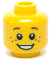 Lego (N) ~ Minifigure Head Child with Reddish Brown Eyebrows and Freckles Open Mouth Smil ~ [Yellow]