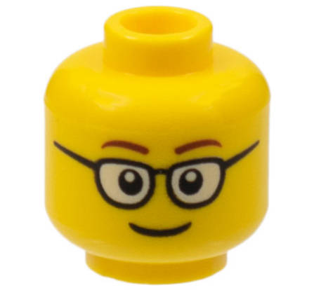 Lego (N) ~ Minifigure Head Glasses Rounded with Brown Thin Eyebrows Smile Pattern ~ [Yellow]