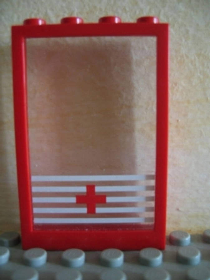 Lego (U) ~ Window 1 x 4 x 5 with Solid Studs with Trans-Clear Glass with 5 White Stripes an ~ [Red]