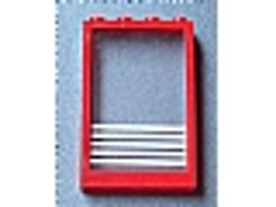 Lego (U) ~ Window 1 x 4 x 5 with Fixed Glass and 5 White Stripes Pattern (Sticker) - Sets 6 ~ [Red]