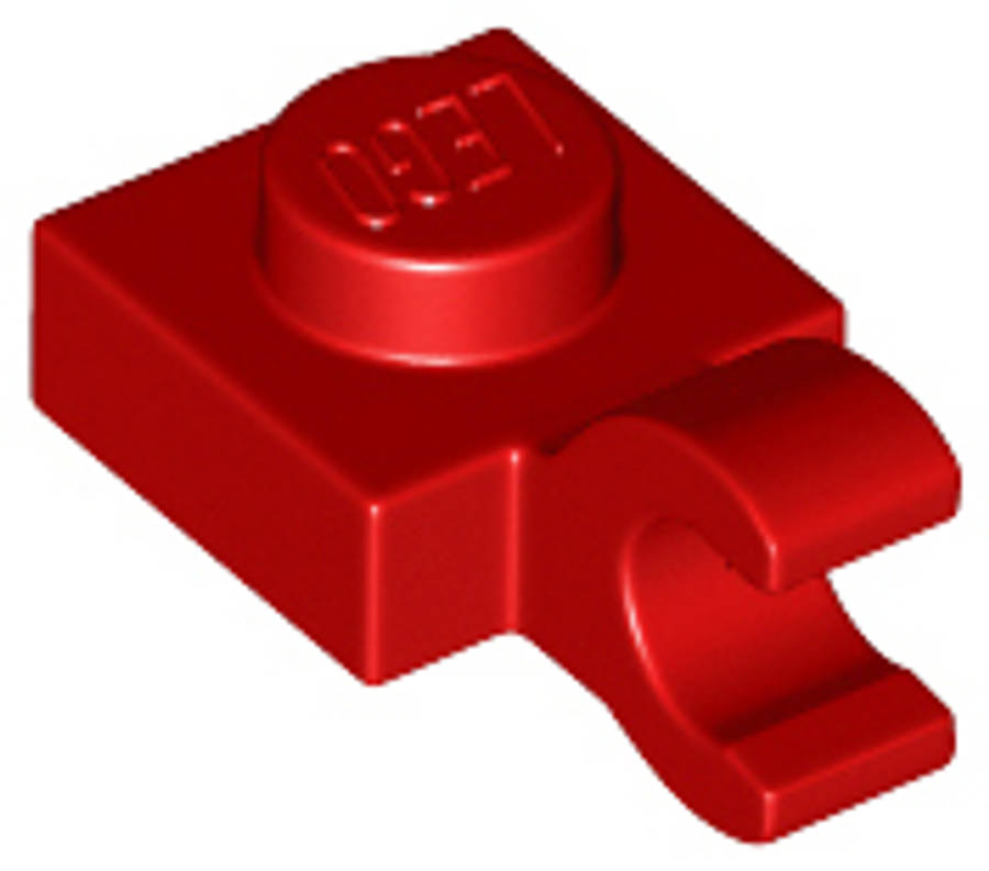 Lego (U) ~ Plate Modified 1 x 1 with Open O Clip (Horizontal Grip) ~ [Red]