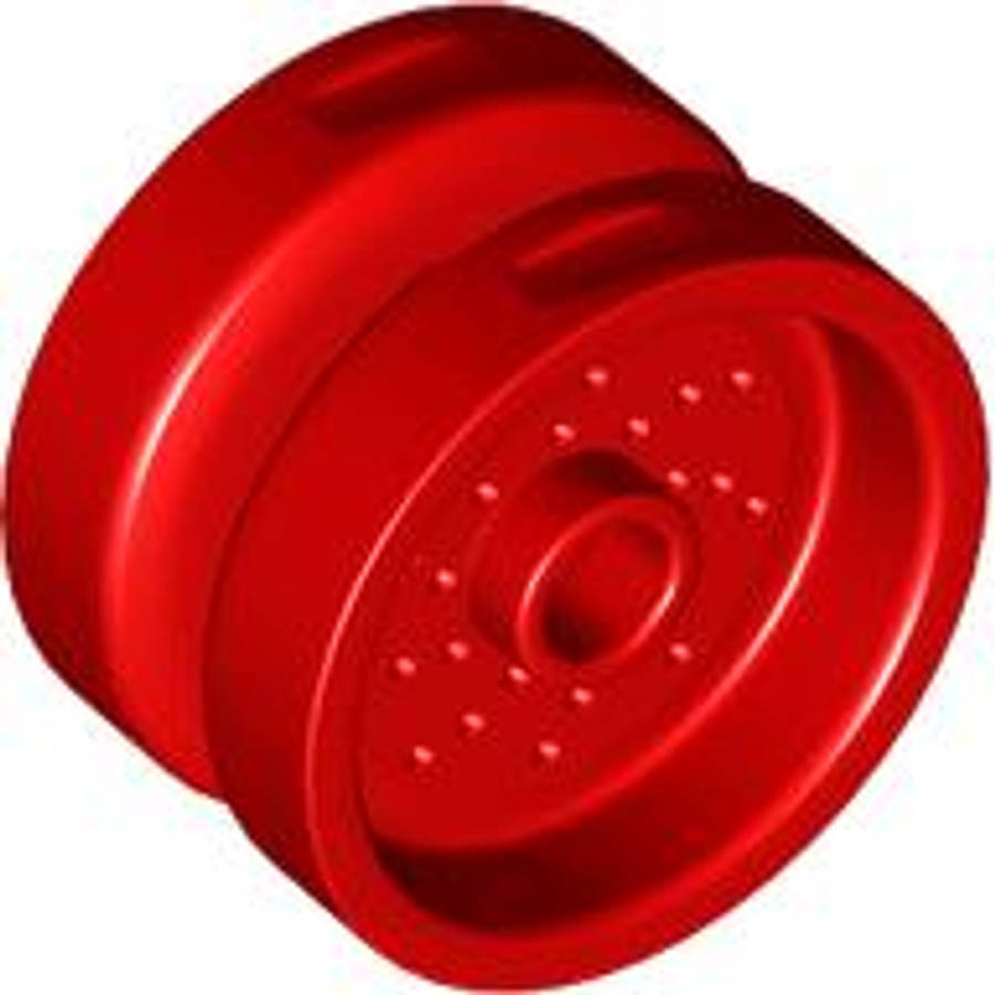 Lego (N) ~ Wheel 18mm D. x 12mm with Pin Hole and Stud Dotted Brake Rotor Lines ~ [Red]