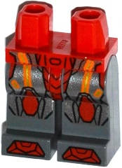 Lego (U) ~ Hips and Dark Bluish Gray Legs with Orange and Gold Circuitry Red and Silver Arm ~ [Red]