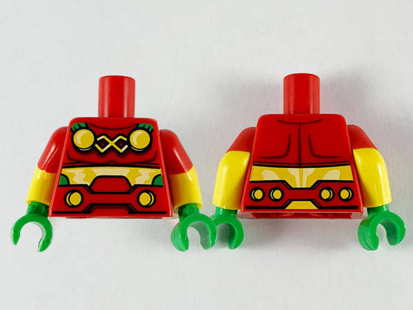 Lego (N) ~ Torso 4 Yellow Circles and Belt Pattern / Yellow Arms with Molded Red Short Sleev ~ [Red]