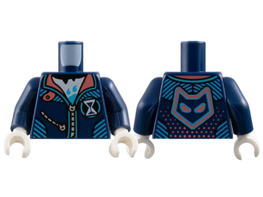 Lego (N) ~ Torso Jacket Coral Collar Medium Azure Trim Lines Silver Zippers White Hour ~ [Dark Blue]