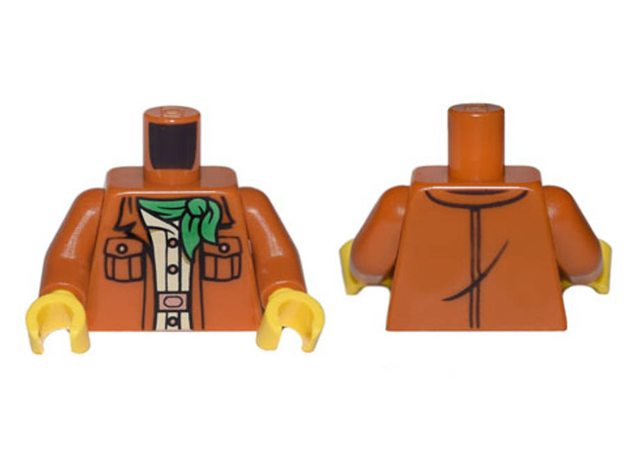 Lego (N) ~ Torso Jacket with 2 Pockets over Tan Shirt with Copper Buttons Buckle an ~ [Dark Orange]