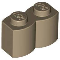 Lego (N) ~ Brick Modified 1 x 2 with Log Profile ~ [Dark Tan]