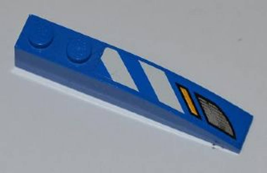 Lego (U) ~ Slope Curved 6 x 1 with 2 Studs with Blue and White Danger Stripes and Headligh ~ [Blue]