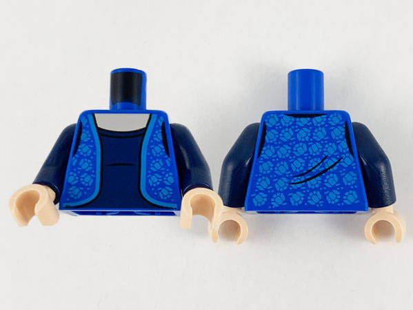 Lego NEW - Blue Torso Vest with Bright Light Blue Hem and Roses Light Nougat Neck and Dark Blue