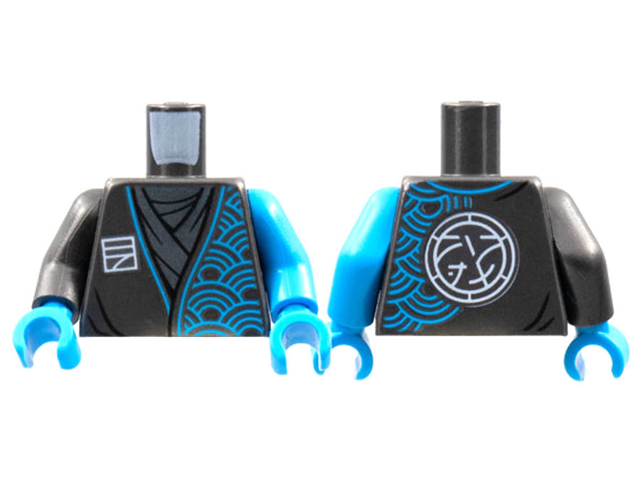 Lego (N) ~ Torso Tunic Dark Azure Arches Ninjago Logogram Letter N Core Logo on  ~ [Pearl Dark Gray]