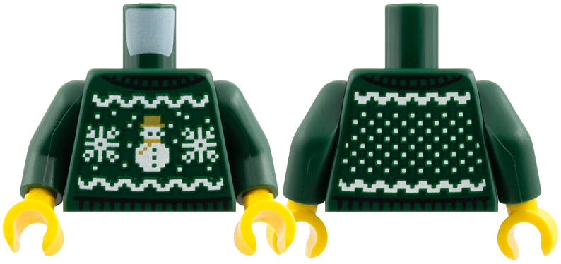 Lego (N) ~ Torso Knit Fair Isle Holiday Sweater with White Snowflakes and Snowman wit ~ [Dark Green]