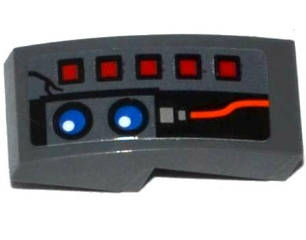Lego (U) ~ Slope Curved 2 x 1 x 2/3 with 5 Red Buttons 2 Blue Lights and Red W ~ [Dark Bluish Gray]