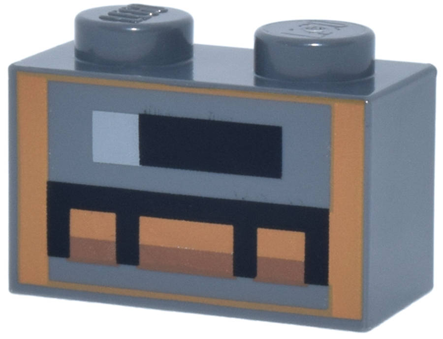 Lego (N) ~ Brick 1 x 2 with Minecraft Pixelated Smoker Unlit Pattern ~ [Dark Bluish Gray]