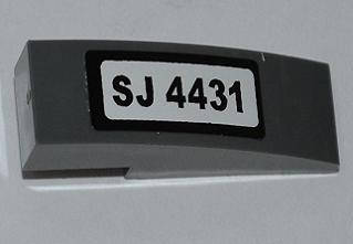 Lego Used - Slope Curved 3 x 1 with 'SJ 4431' on White Background Pattern (Stic~ [Dark Bluish Gray]