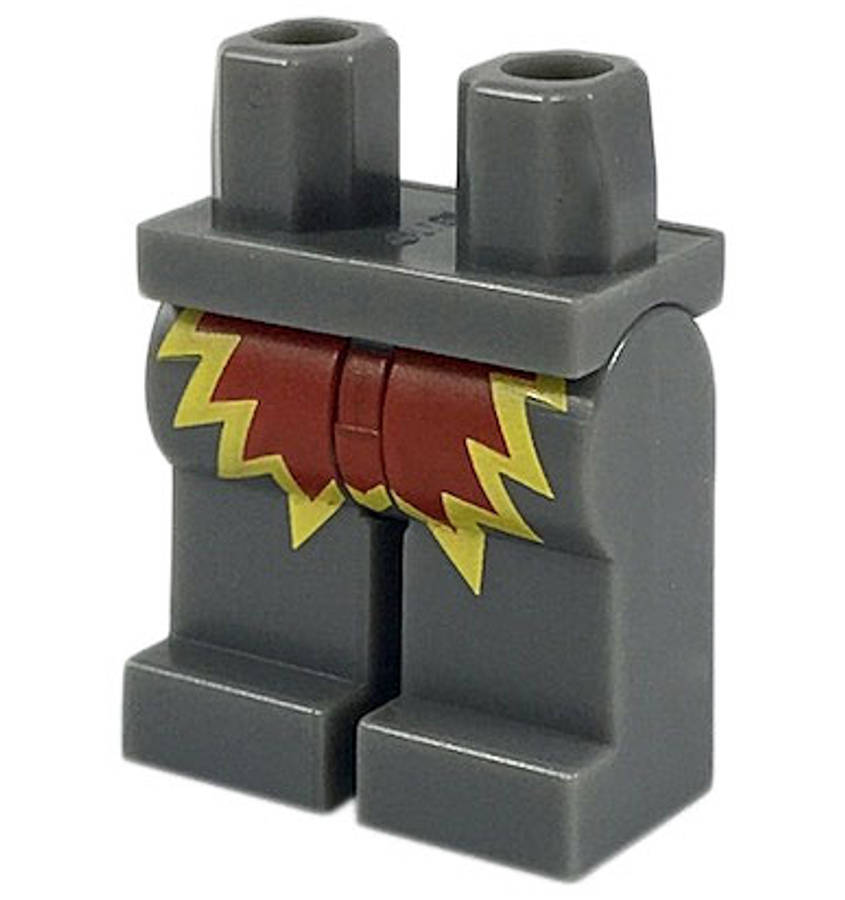 Lego (U) ~ Hips and Legs with Red and Yellow Explosion Pattern ~ [Dark Bluish Gray]