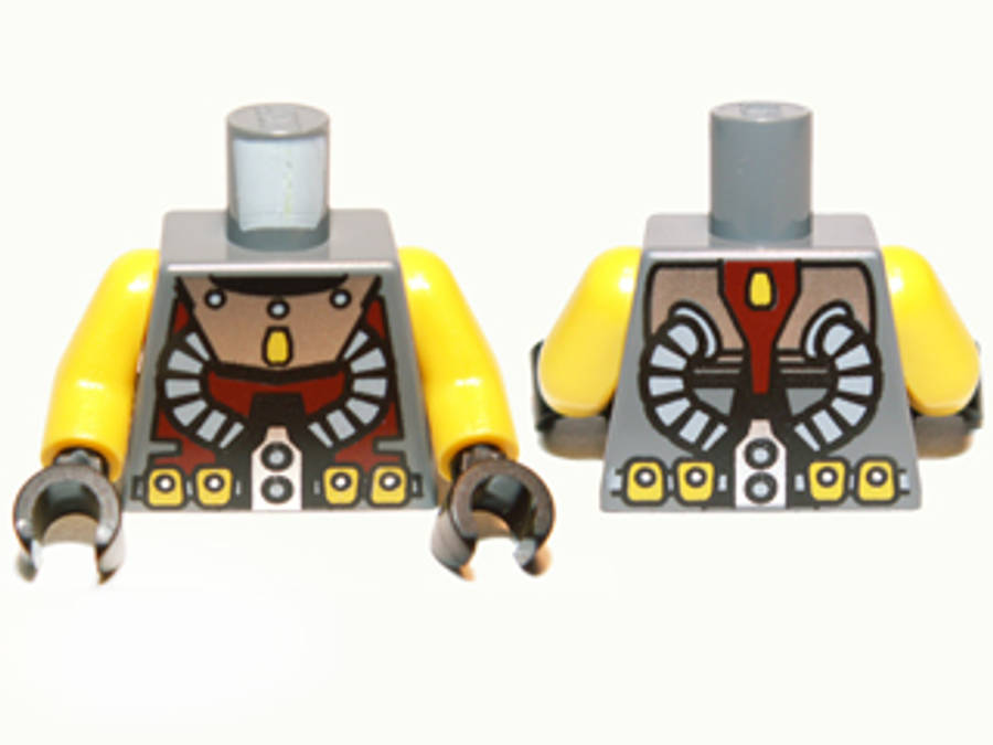 Lego (U) ~ Torso Atlantis Diver Two Hoses and Yellow Belt Pattern / Yellow Arm ~ [Dark Bluish Gray]