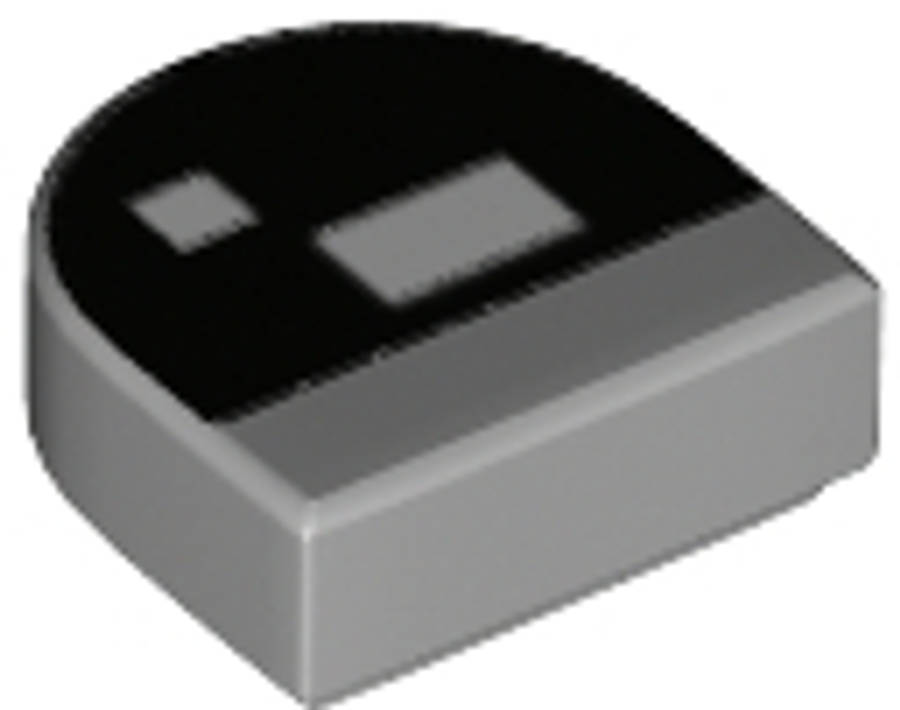 Lego (N) ~ Tile Round 1 x 1 Half Circle Extended with Black Arch White Rectang ~ [Light Bluish Gray]