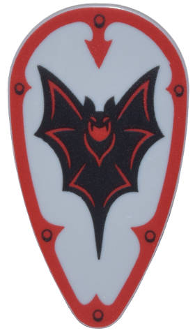 Lego NEW - Minifigure Shield Ovoid with Black and Red Bat and Border with Arro~ [Light Bluish Gray]