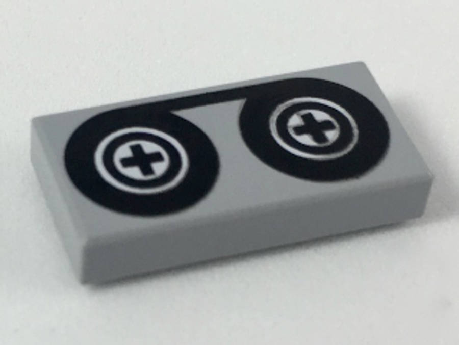 Lego (N) ~ Tile 1 x 2 with Black Tape Reels Pattern ~ [Light Bluish Gray]
