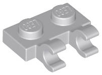 Lego (N) ~ Plate Modified 1 x 2 with 2 Open O Clips (Horizontal Grip) ~ [Light Bluish Gray]