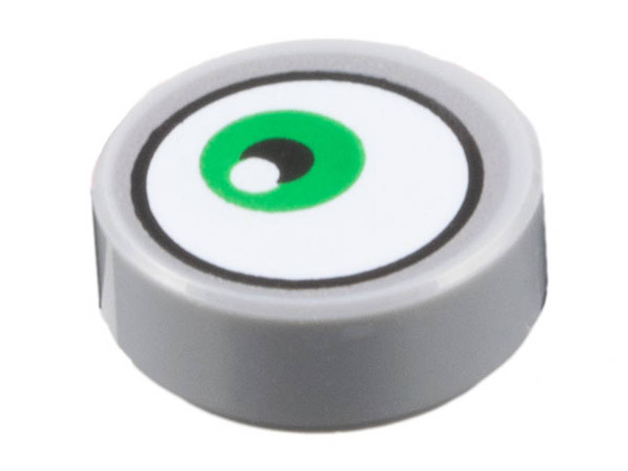 Lego (N) ~ Tile Round 1 x 1 with White Eye with Off-Center Green Iris Pattern ~ [Light Bluish Gray]