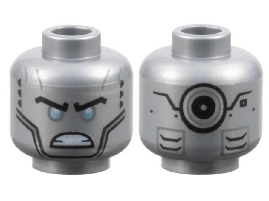 Lego (U) ~ Minifigure Head Alien Robot with Black Eyebrows Metallic Light Blue Eyes ~ [Flat Silver]