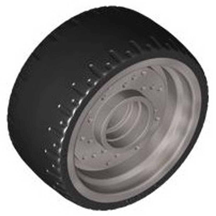 Lego NEW - Wheel 24 x 12 with Pin Hole with Molded Black Hard Rubber Tire Pattern~ [Flat Silver]