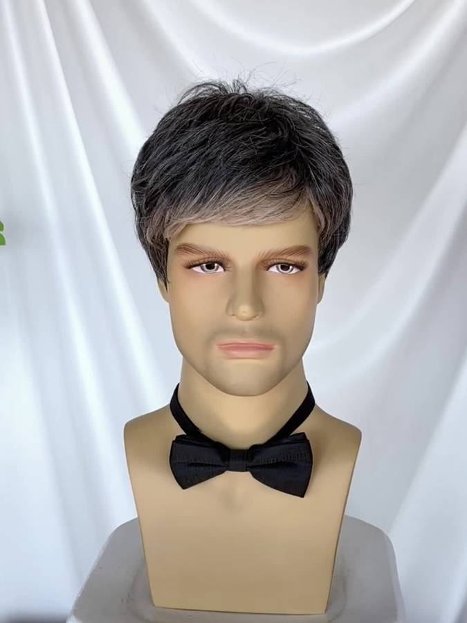 Dark Gray Mens Wigs Hair Length 25.4Cm
