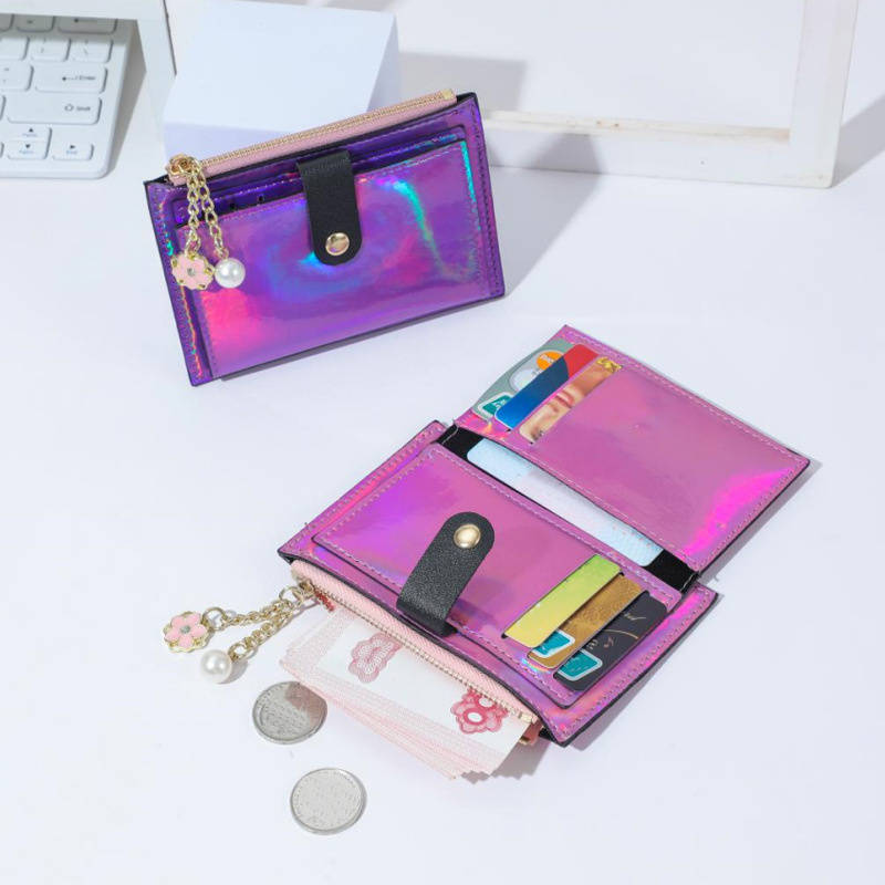 1pc Everyday Comfort Chic Holographic Synthetic Leather Wallet with Zipper Coin Purse Multiple