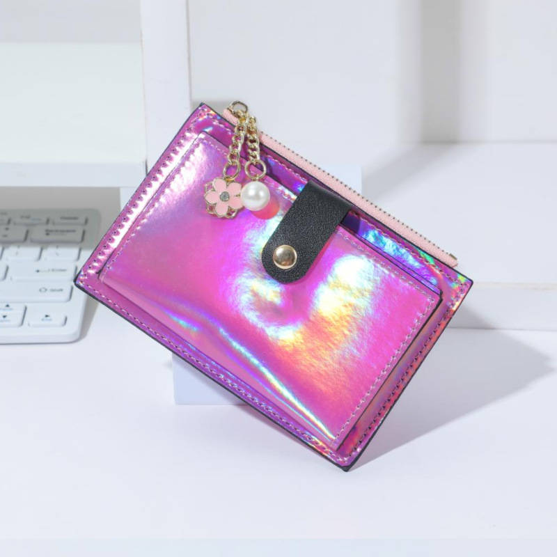 1pc Everyday Comfort Chic Holographic Synthetic Leather Wallet with Zipper Coin Purse Multiple