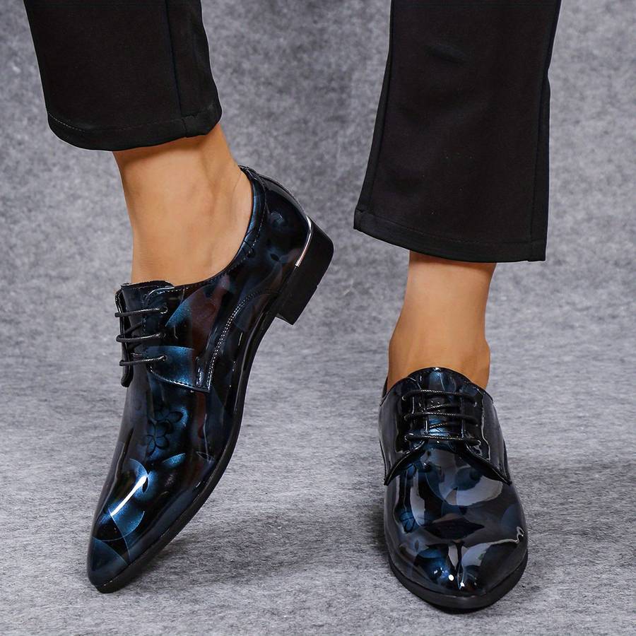 Mens Leather Shoes Color Flowers Blue Sizeuk 6.5