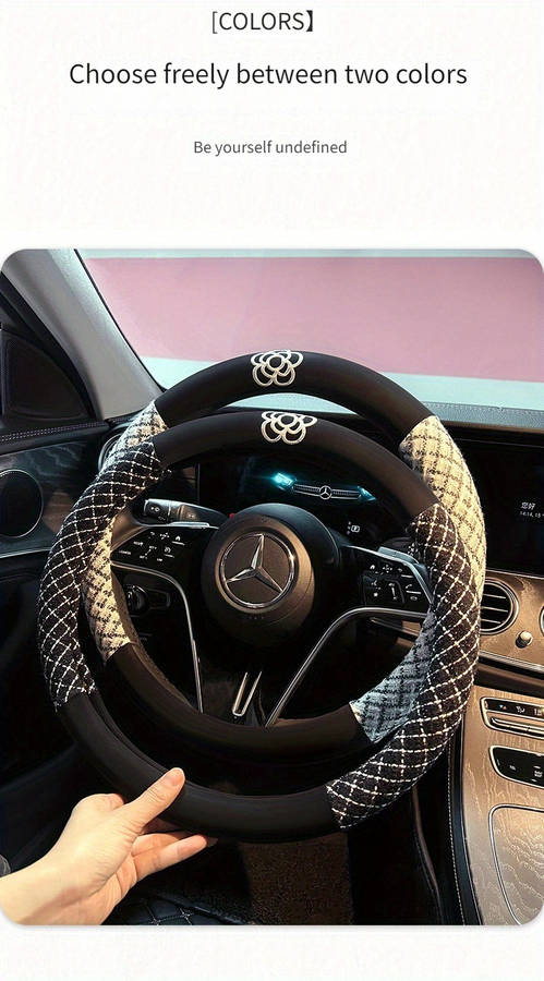 Car Steering Wheel Cover Camellia Steering Wheel Cover Beige