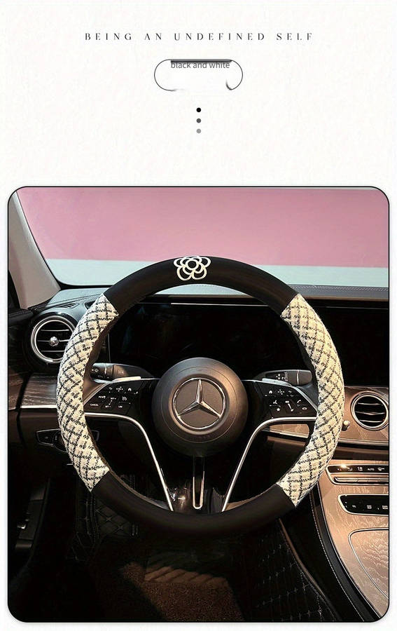 Car Steering Wheel Cover Camellia Steering Wheel Cover Beige
