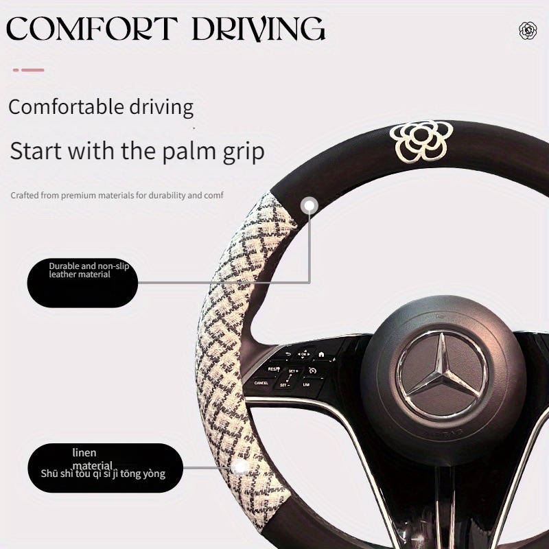 Car Steering Wheel Cover Camellia Steering Wheel Cover Beige