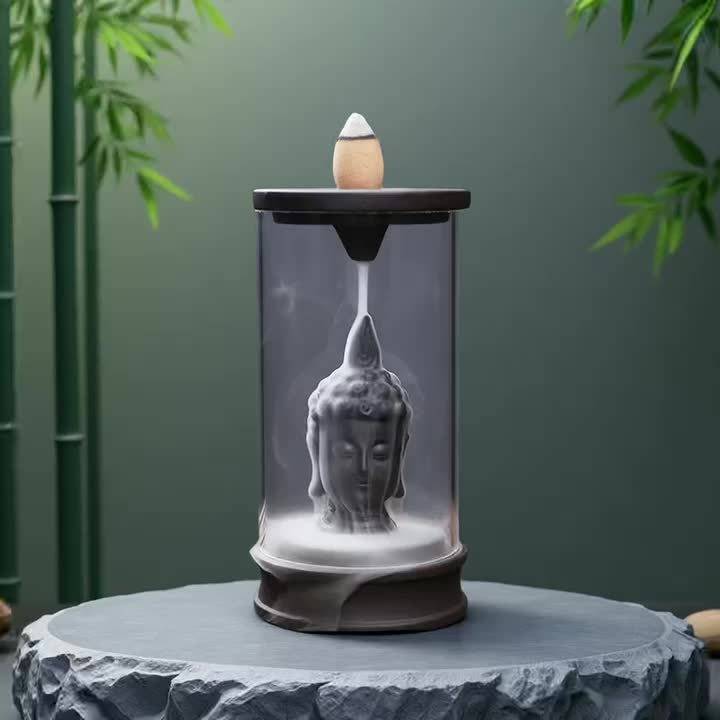 Incense Burner Color  One Piece  Black And Brown Buddha Head Backflow Incense Burner