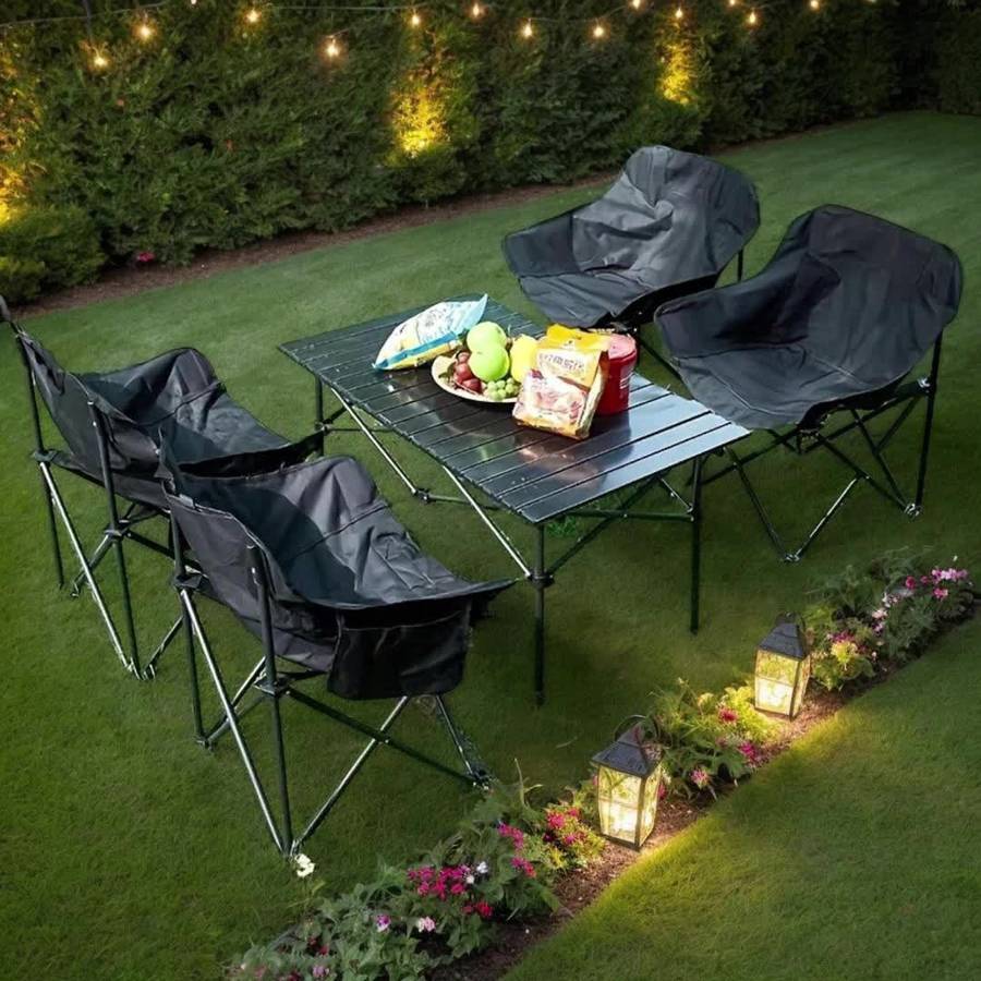 Outdoor Tables And Chairs Color Black 5Piece Set