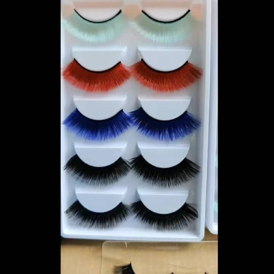 5 Pairs Natural Volume False Eyelashes Color 5pairs Green 07mm