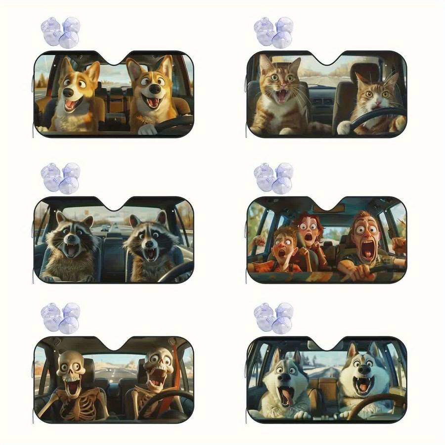 Car Sun Shades Size S 129.54 X69.85 Cm Funny Husky
