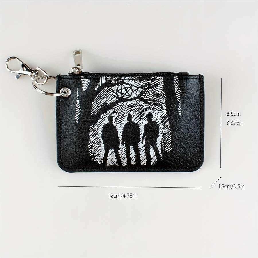 Retro Pattern Mini Credit Card Case Pu Leather Wallet Zipper Women'S Coin Purse With Hook