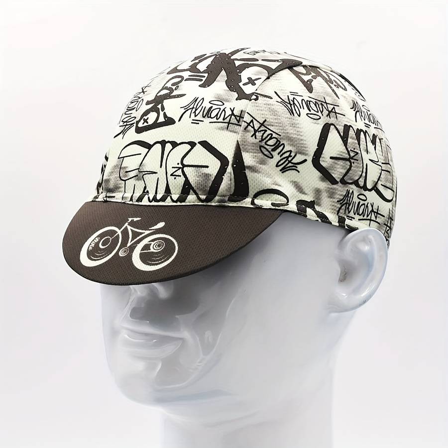 1pc Retro-Inspired Quick-Dry Cycling Cap with Graffiti Bicycle Design Breathable Sun-Protectiv