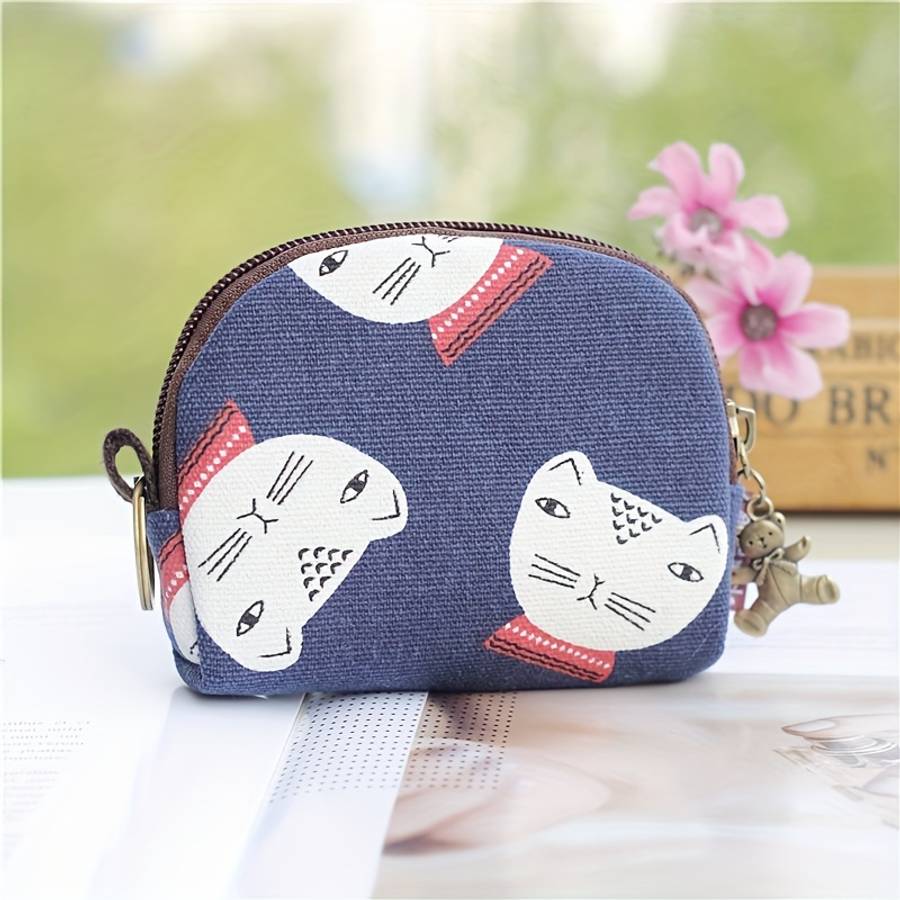 Cute Animal Pattern Canvas Coin Purse High Quality Mini Wallet With Zipper Semicircle Clu