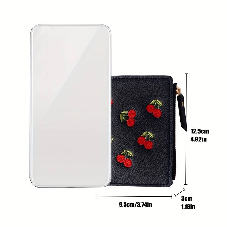 Women'S Cherry Embroidery Wallet Casual Slim Zipper Closure With Polyester Lining And Zip