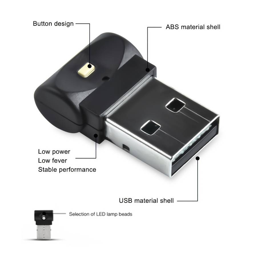 1pc Car Mini USB Seven Color Adjustable Color Decorative Ambient Light Soft Light