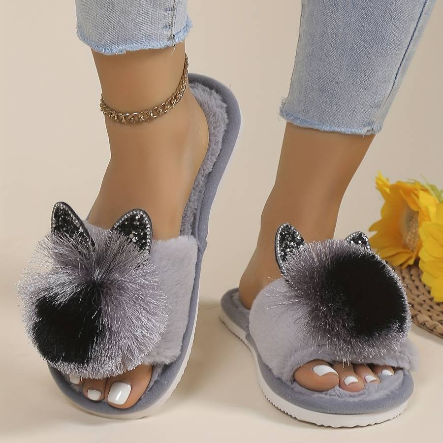 Cotton Slippers Color Black Cat Head Sizeuk 8.5-9