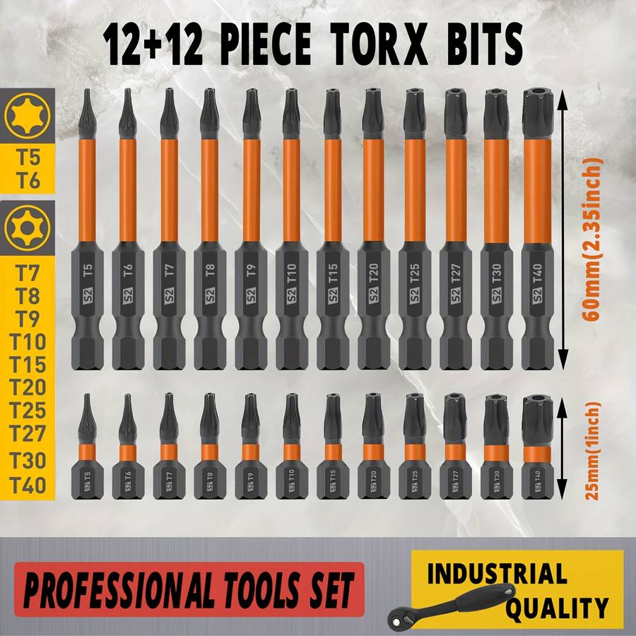 Screwdriver Bit Tool Set Items 12Pcs 25Mm Tamper Proof Bits