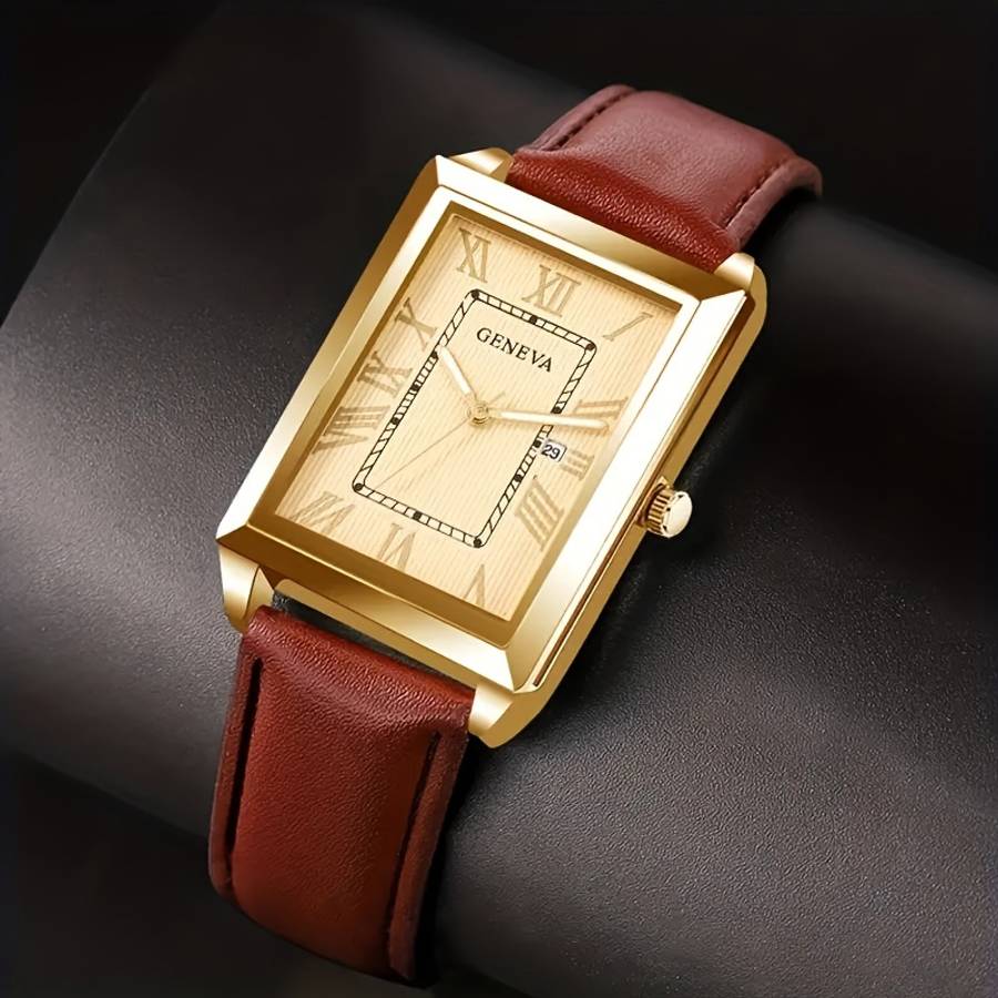 Mens Watch Unique Large Dial Quartz Movement Racing Style Steel Bandcolor Three