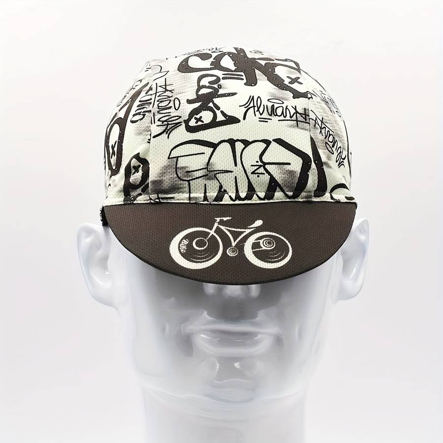 1pc Retro-Inspired Quick-Dry Cycling Cap with Graffiti Bicycle Design Breathable Sun-Protectiv