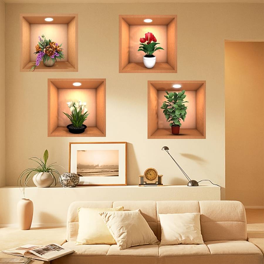 4Pcs Luxury Plants Art Decor Stickers For Wall Wall Decals Home Decor